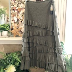 NWT Designer Olive Green Boho Winter Ruffled Maxi Skirt Sz XL